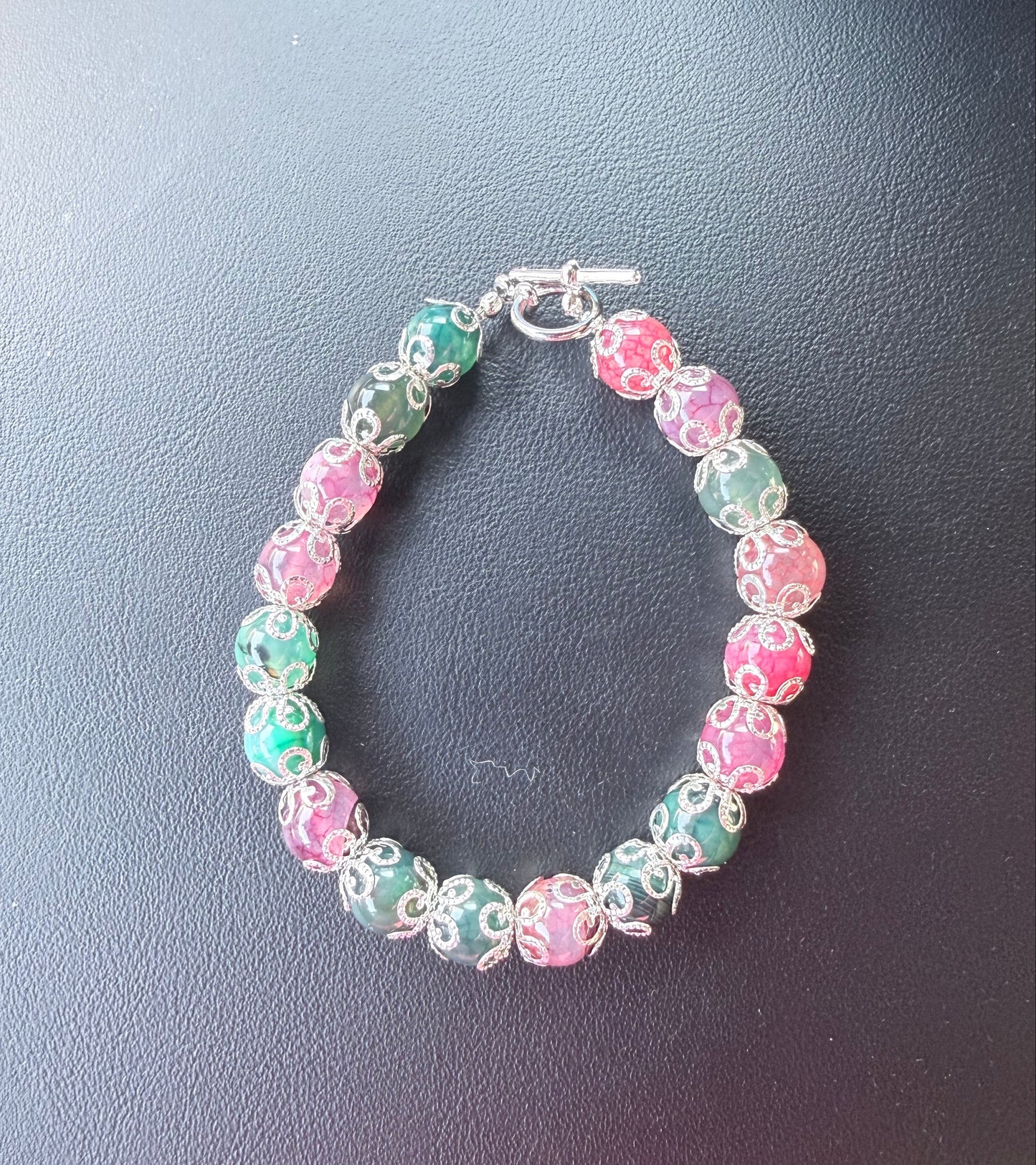 Dyed Multi Color Agate & Metal Bead Cap Bracelet