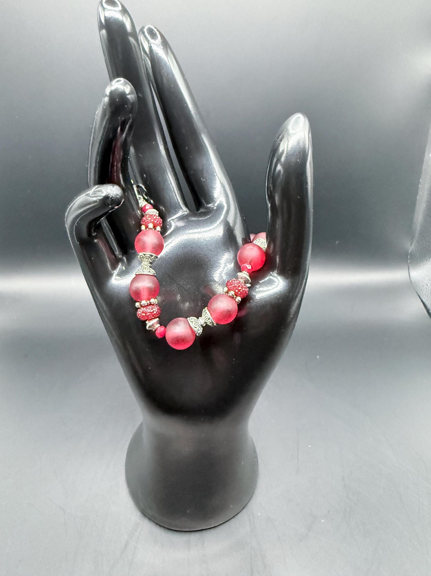 Red Aurora Borealis Resin, Glass and Metal Bracelets