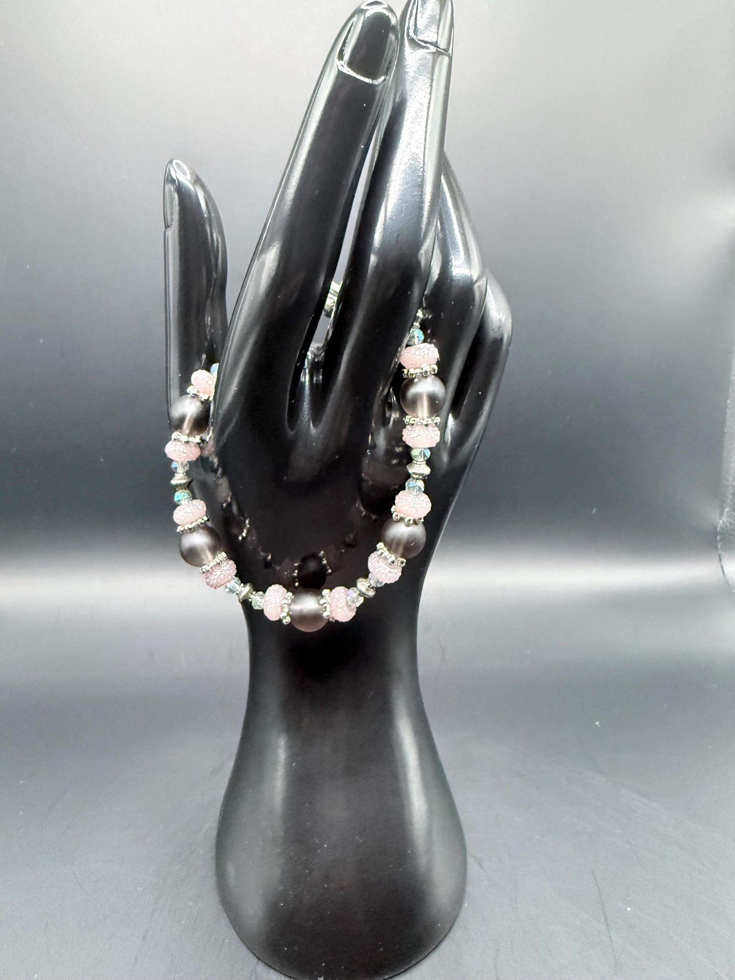 Gray & Aurora Borealis Glass, Resin and Metal Bracelets