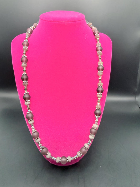 Handcrafted Necklace Grey and Aurora Borealis Resin, Glass and Metal beads