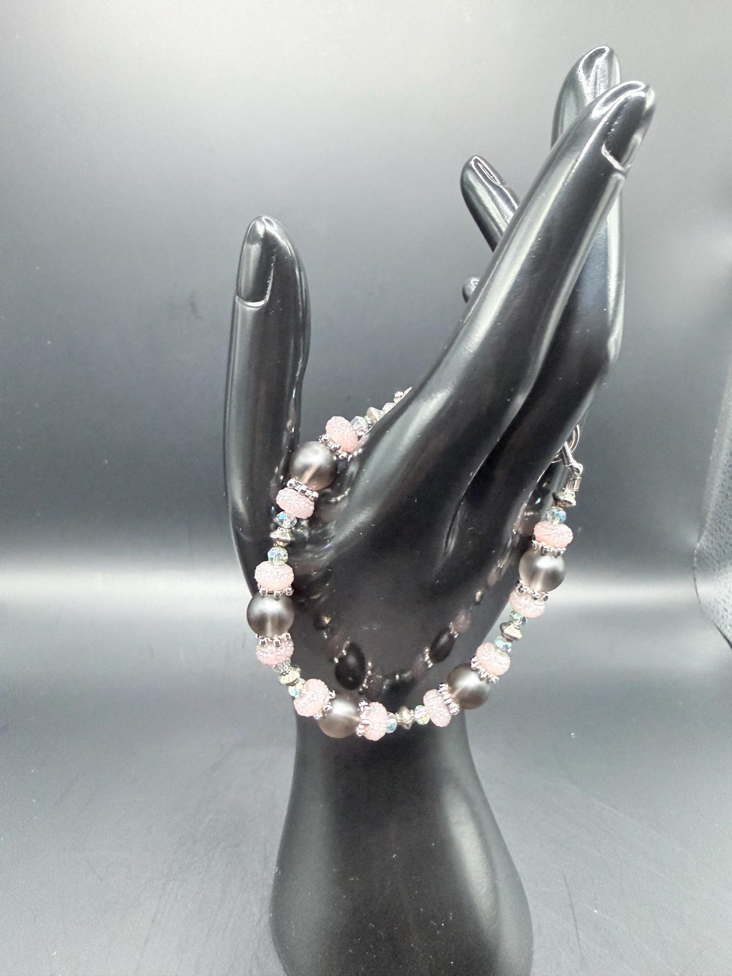 Gray & Aurora Borealis Glass, Resin and Metal Bracelets