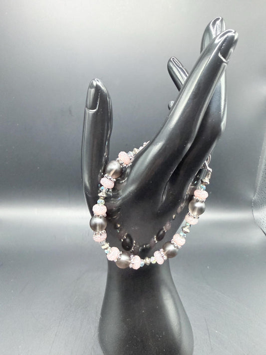 Gray & Aurora Borealis Glass, Resin and Metal Bracelets