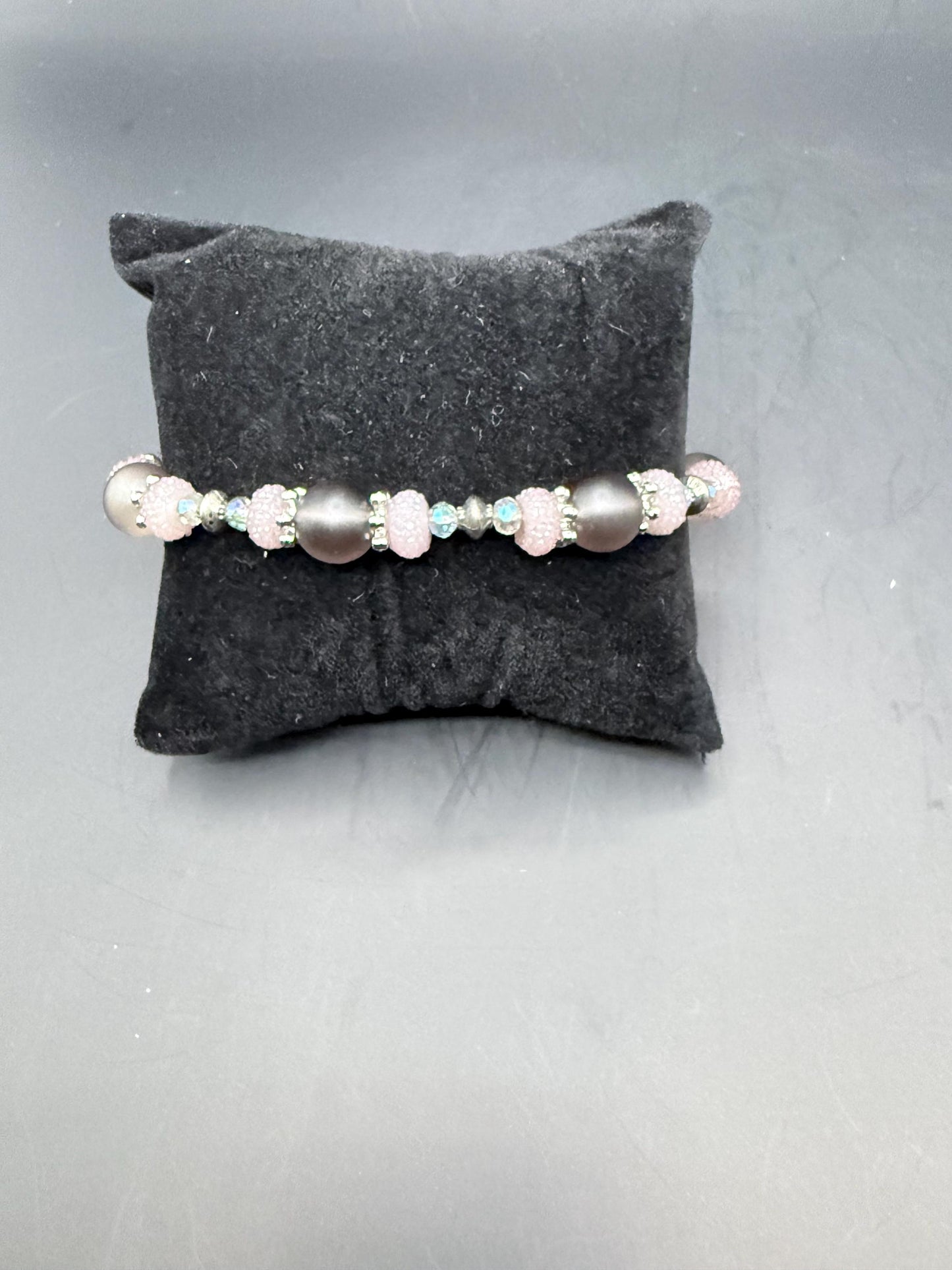 Gray & Aurora Borealis Glass, Resin and Metal Bracelets