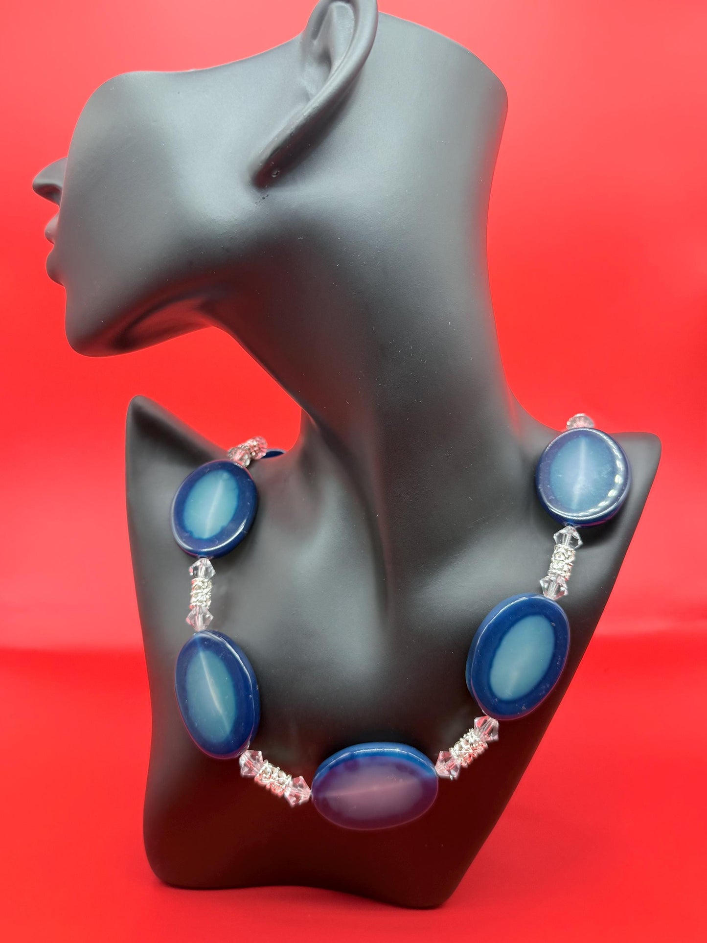 Handcrafted Jewelry Fire Blue Agate Oval Beads