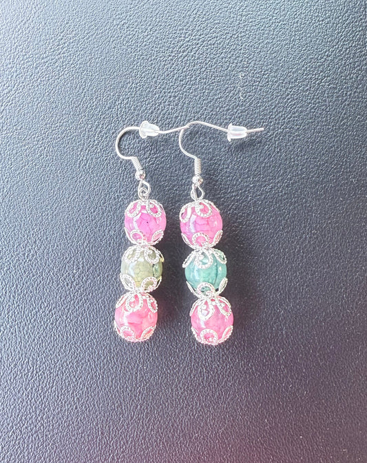 Dyed Multi Color Agate & Metal Bead Cap Earrings