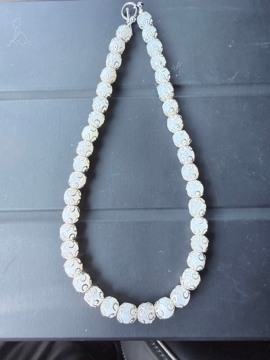 White Agate & Metal Bead Cap Necklace