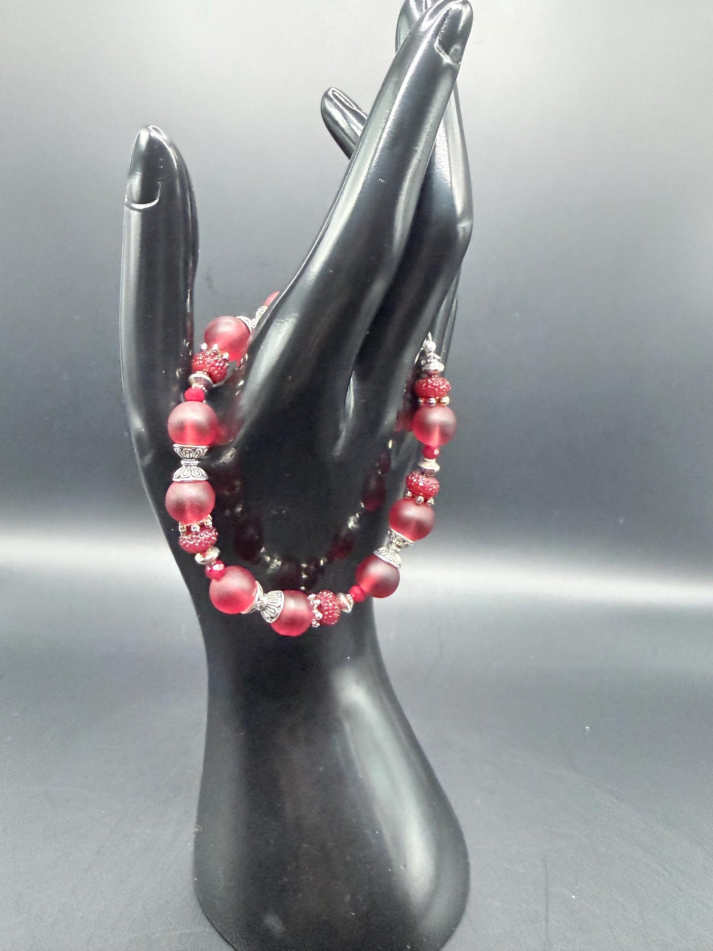 Red Aurora Borealis Resin, Glass and Metal Bracelets
