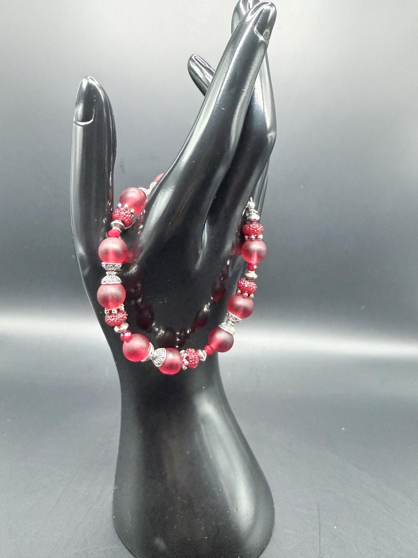 Red Aurora Borealis Resin, Glass and Metal Bracelets