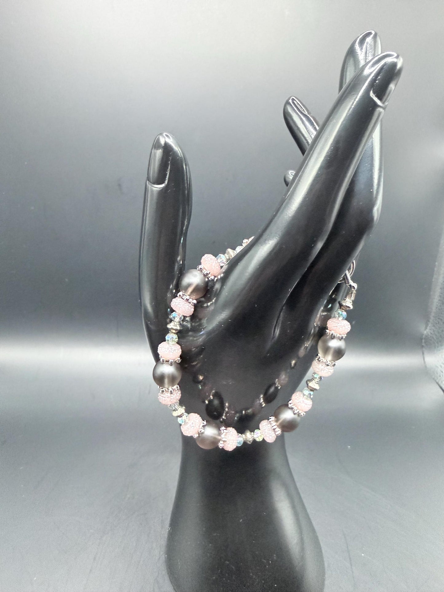 Gray & Aurora Borealis Glass, Resin and Metal Bracelets
